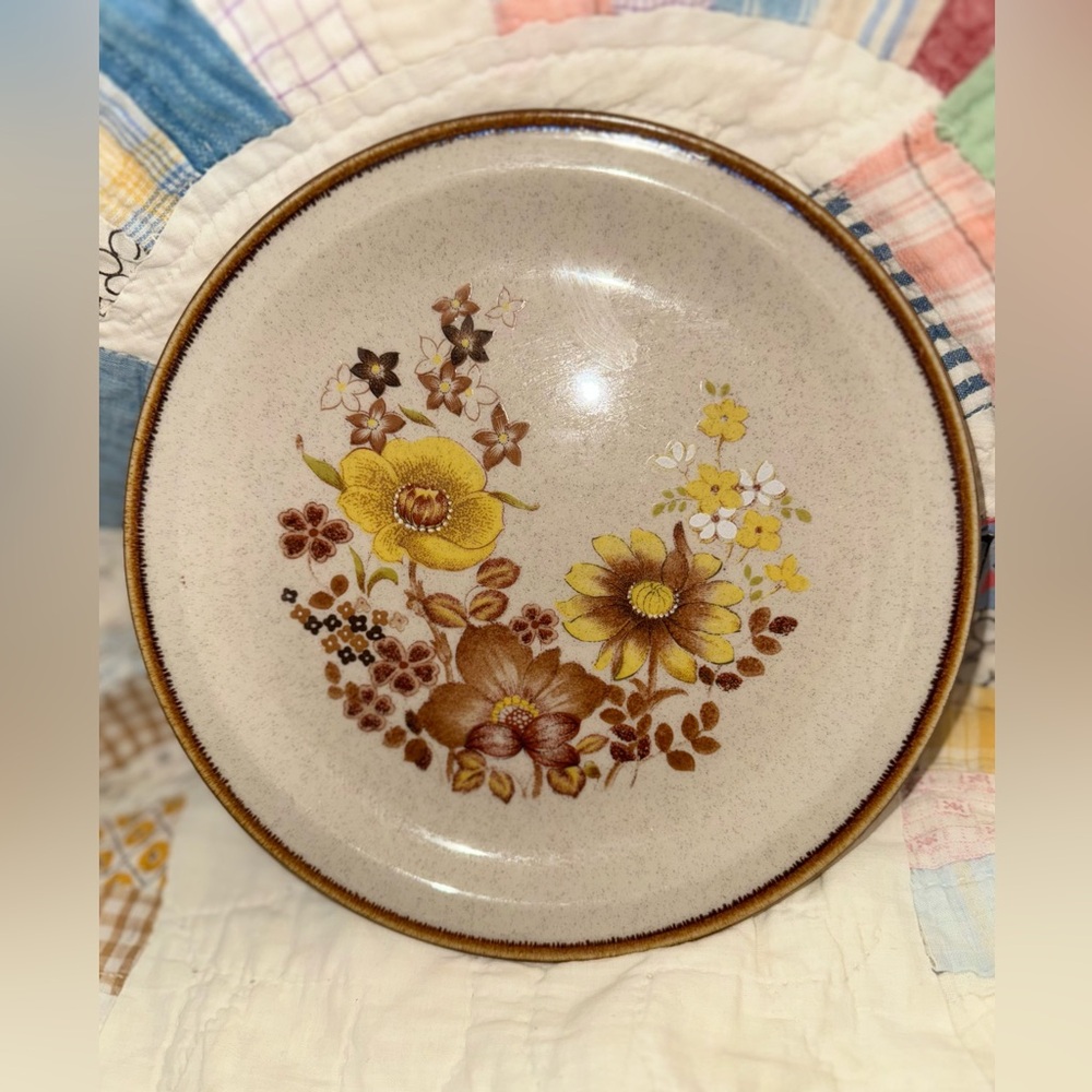 Alpine “Woodlands” Floral Stoneware Saucer Plate with Yellow and Brown Accents